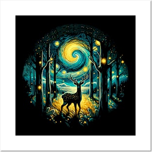 Starry Night Deer Posters and Art